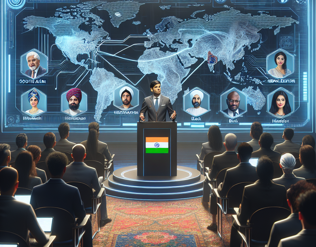 "PM Modi speaking at the Paris Summit, highlighting India's leadership role in global artificial intelligence innovation and collaboration."